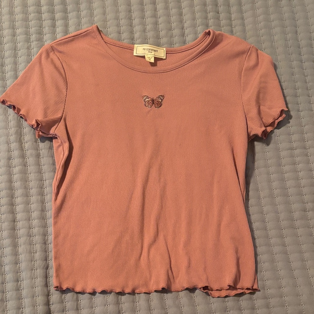 No Comment Dusty Rose Ribbed Butterfly Short Sleeve Tee